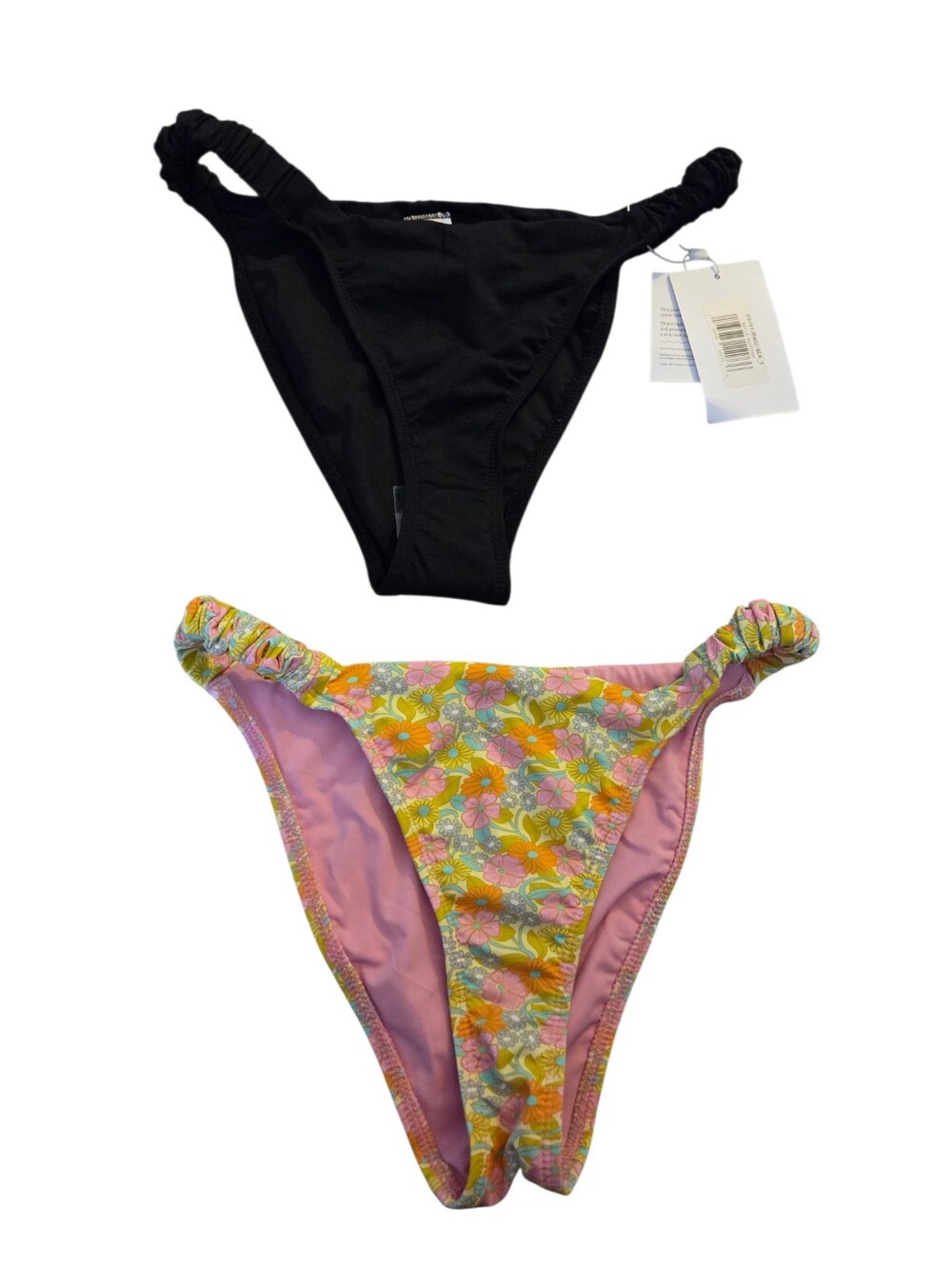 Dippin' Daisy's 2- Bikini Bottoms Both Size Small Black Is NWT And Pink Floral